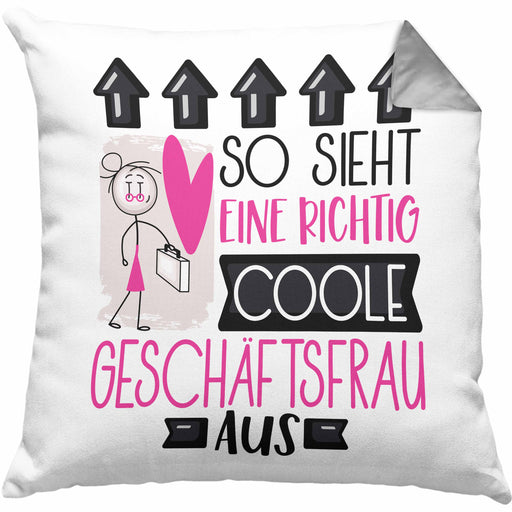 Geschäftsfrau Geschenk Kissen mit Füllung 40x40 Lustig Geschenkidee für Geschäftsfrau Geburtstag So Sieht Eine Richtig Coole Geschäftsfrau Aus Frauen Spruch (Grau) Grau Trendation