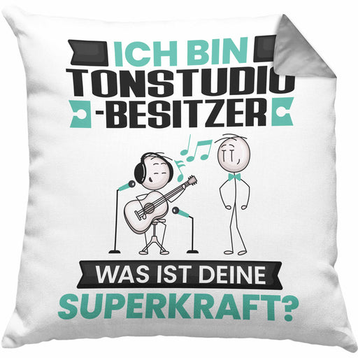 Tonstudio-Besitzer Kissen mit Füllung 40x40 Geschenk für Tonstudio-Besitzer Geburtstag Lustiger Spruch Was Ist Deine Superkraft (Grau) Grau Trendation
