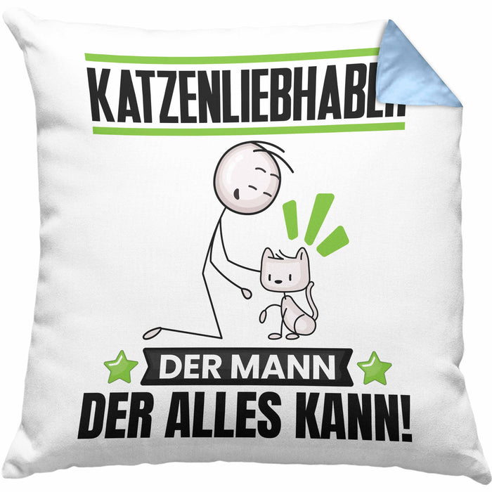 Katzenliebhaber Kissen mit Füllung 40x40 Geschenk für Katzenliebhaber Der Mann Der Alles Kann Geschenkidee zum Geburtstag (Grau) Blau Trendation