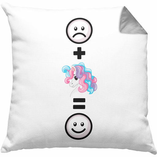 Einhorn Kissen mit Füllung 40x40 Geschenk für Einhornfans Frauen :( + Einhorn = :) Lustige Geschenkidee Geburtstag (Grau) Grau Trendation