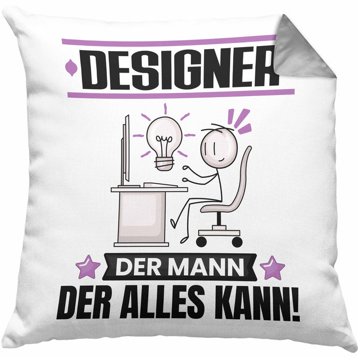 Designer Kissen mit Füllung 40x40 Geschenk für Designer Der Mann Der Alles Kann Geschenkidee zum Geburtstag (Grau) Grau Trendation