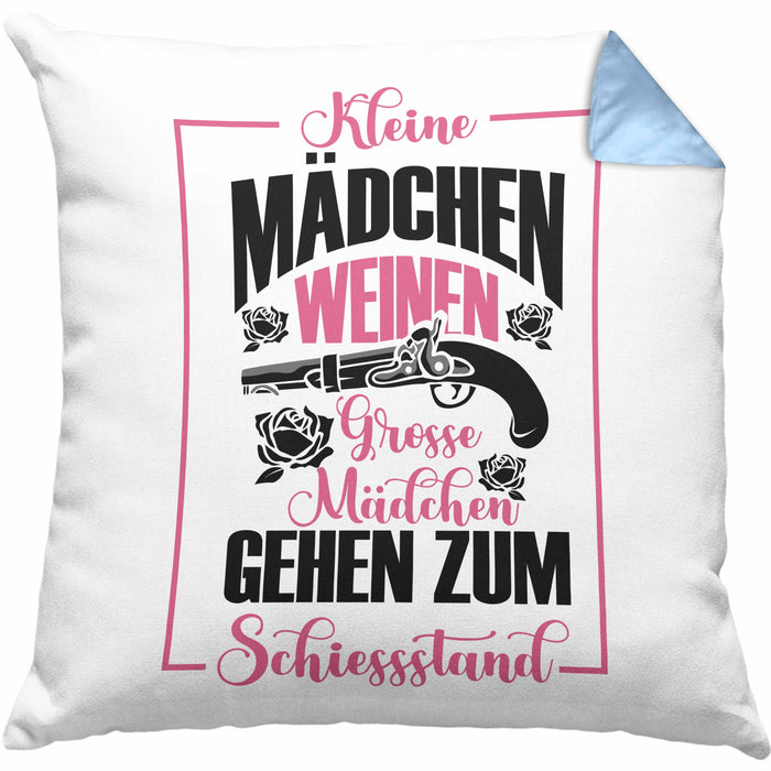 Mädchen Kissen mit Füllung 40x40 Geschenk für schießbegeisterte Mädchen Schützenfest-Fans Mädels (Grau) Blau Trendation