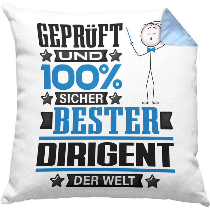 Dirigent Geschenk Lustiger Spruch für Dirigent Geschenkidee Bester Dirigent Der WeltKissen mit Füllung 40x40 (Grau) Blau Trendation