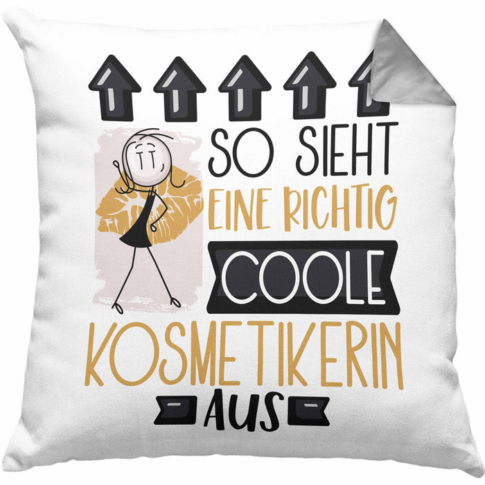 Kosmetikerin Geschenk Kissen mit Füllung 40x40 Lustig Geschenkidee für Kosmetikerin Geburtstag So Sieht Eine Richtig Coole Kosmetikerin Aus Frauen Spruch (Grau) Grau Trendation