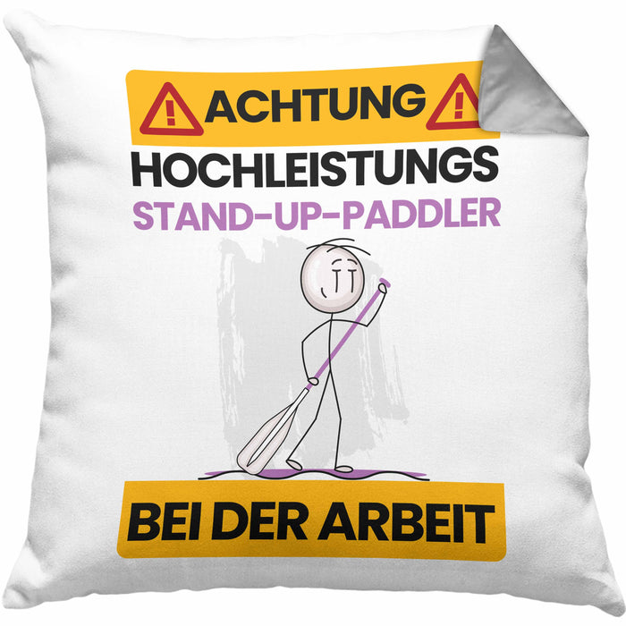 Stand-Up-Paddler Kissen mit Füllung 40x40 Geschenk Lustiger Spruch Geschenkidee für Stand-Up-Paddler Achtung Hochleistungs Stand-Up-Paddler Bei Der Arbeit (Grau) Grau Trendation