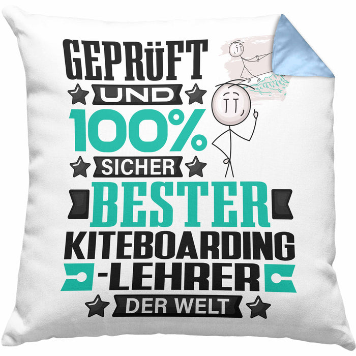 Kiteboarding-Lehrer Geschenk Lustiger Spruch für Kiteboarding-Lehrer Geschenkidee Bester Kiteboarding-Lehrer Der WeltKissen mit Füllung 40x40 (Grau) Blau Trendation