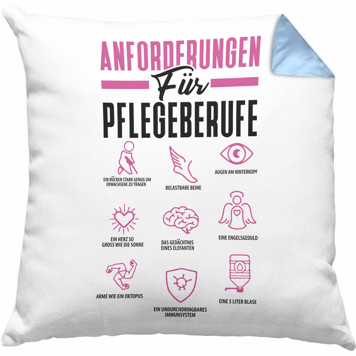 Pflege Kissen mit Füllung 40x40 Geschenk Pflege-Berufe Geschenkidee Alten-Pflegerin Anforderungen Für Pflege-Berufe (Grau) Blau Trendation