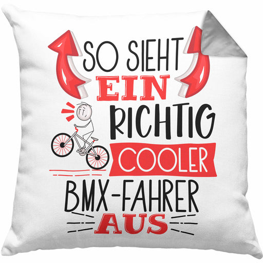 So Sieht Ein Richtig Cooler BMX-Fahrer Aus Geschenk Kissen mit Füllung 40x40 Lustiger Spruch Geschenkidee (Grau) Grau Trendation