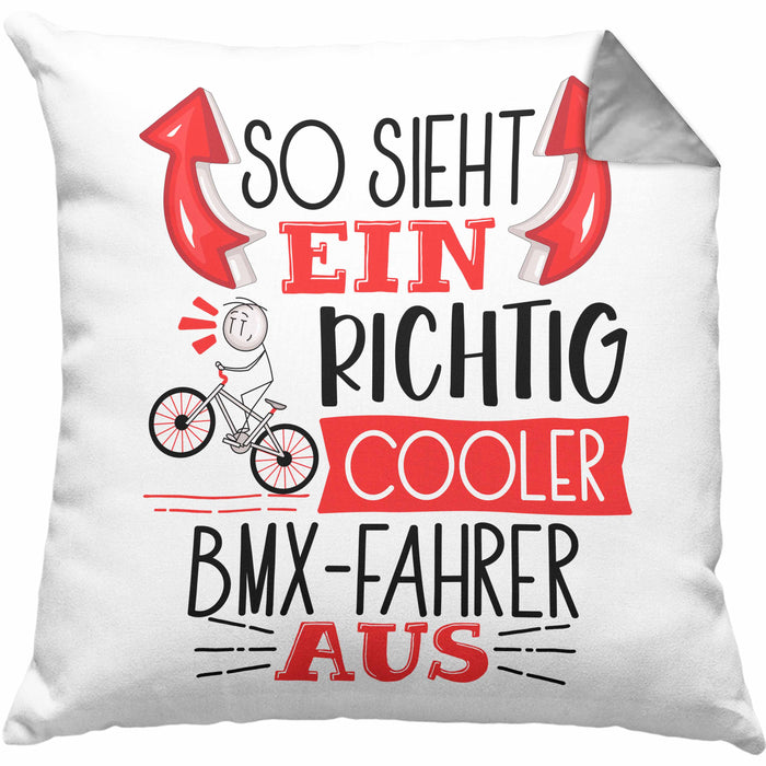 So Sieht Ein Richtig Cooler BMX-Fahrer Aus Geschenk Kissen mit Füllung 40x40 Lustiger Spruch Geschenkidee (Grau) Grau Trendation