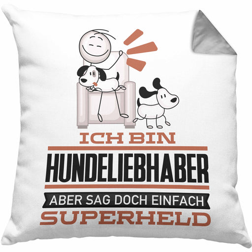 Hundeliebhaber Geschenk Kissen mit Füllung 40x40 Ich Bin Hundeliebhaber Aber Sag Doch Einfach Superheld Lustige Geschenkdiee für Hundeliebhaber (Grau) Grau Trendation