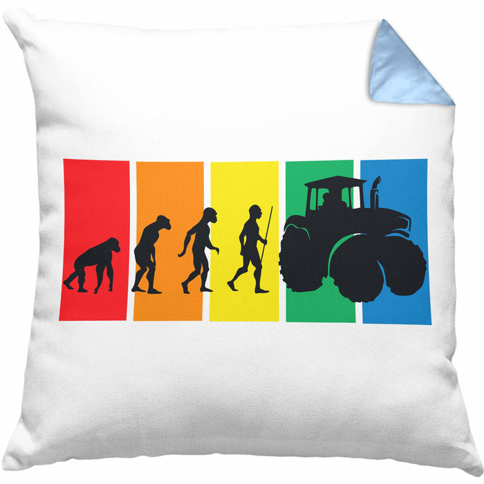 Lustige Traktor Kissen mit Füllung 40x40 Geschenk für Bauer Landwirt Evolution Grafik (Grau) Blau Trendation
