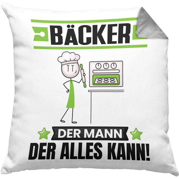 Bäcker Kissen mit Füllung 40x40 Geschenk für Bäcker Der Mann Der Alles Kann Geschenkidee zum Geburtstag (Grau) Grau Trendation