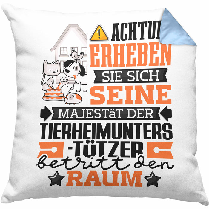 Tierheimunterstützer Geschenk Kissen mit Füllung 40x40 Lustiger Spruch Erheben Sie Sich Der Tierheimunterstützer Betritt den Raum (Grau) Blau Trendation