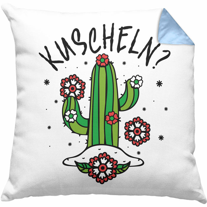 Kaktus Kissen mit Füllung 40x40 Geschenk Kuscheln Sarkasmus Humor Geschenkidee Kaktus-Liebhaber Frauen (Grau) Blau Trendation