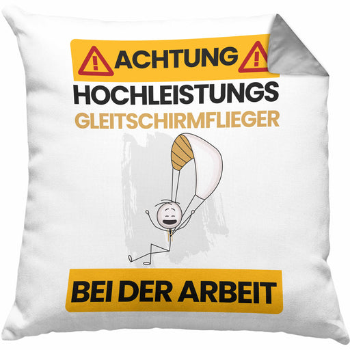 Gleitschirmflieger Kissen mit Füllung 40x40 Geschenk Lustiger Spruch Geschenkidee für Gleitschirmflieger Achtung Hochleistungs Gleitschirmflieger Bei Der Arbeit (Grau) Grau Trendation