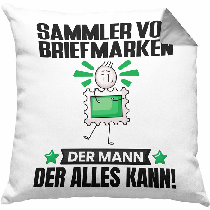 SammlervonBriefmarken Kissen mit Füllung 40x40 Geschenk für SammlervonBriefmarken Der Mann Der Alles Kann Geschenkidee zum Geburtstag (Grau) Grau Trendation
