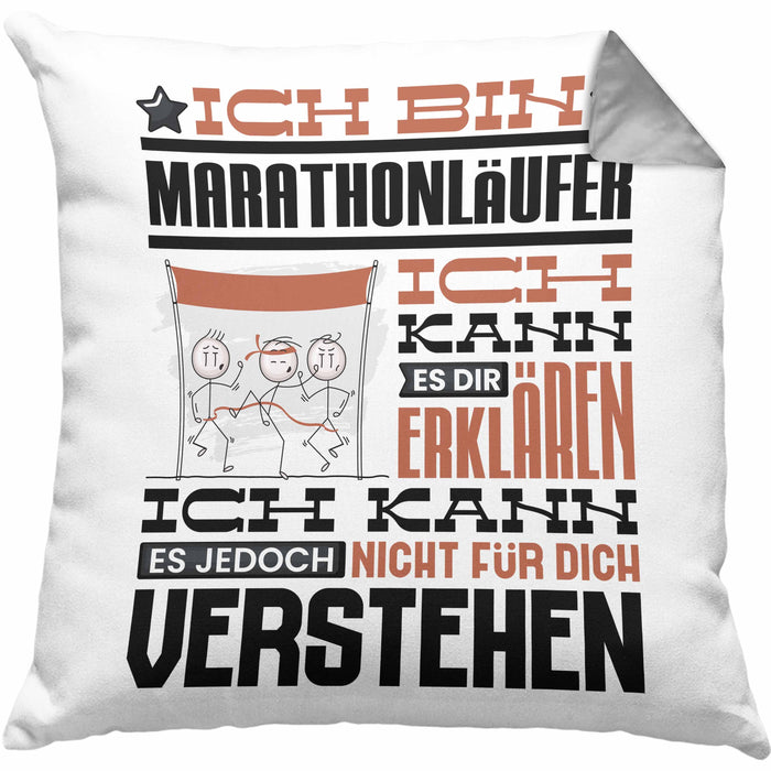 Marathonläufer Geschenk Kaffee-Kissen mit Füllung 40x40 Geschenkidee für Marathonläufer Ich Bin Marathonläufer Ich Kann Es Dir Erklären Jedoch Nicht Für Dich Verstehen Spruch Lustig (Grau) Grau Trendation