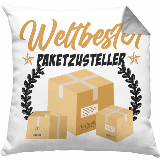 Paketzusteller Geschenk Kissen mit Füllung 40x40 Spruch Weltbester Paketzusteller Postbote (Grau) Grau Trendation