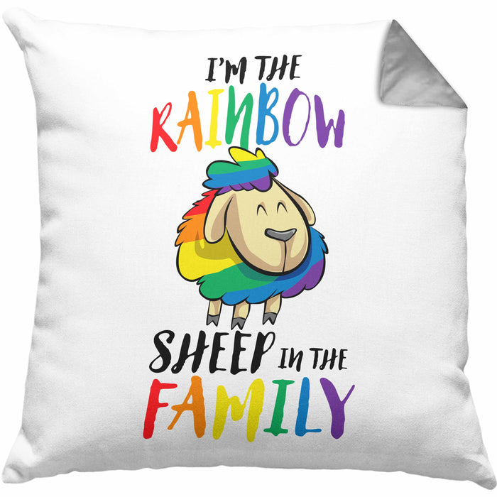 Lustige LGBTQ-Kissen mit Füllung 40x40 mit dem Spruch "I'm The Rainbow Sheep In The Family" Schwule Lesben (Grau) Grau Trendation