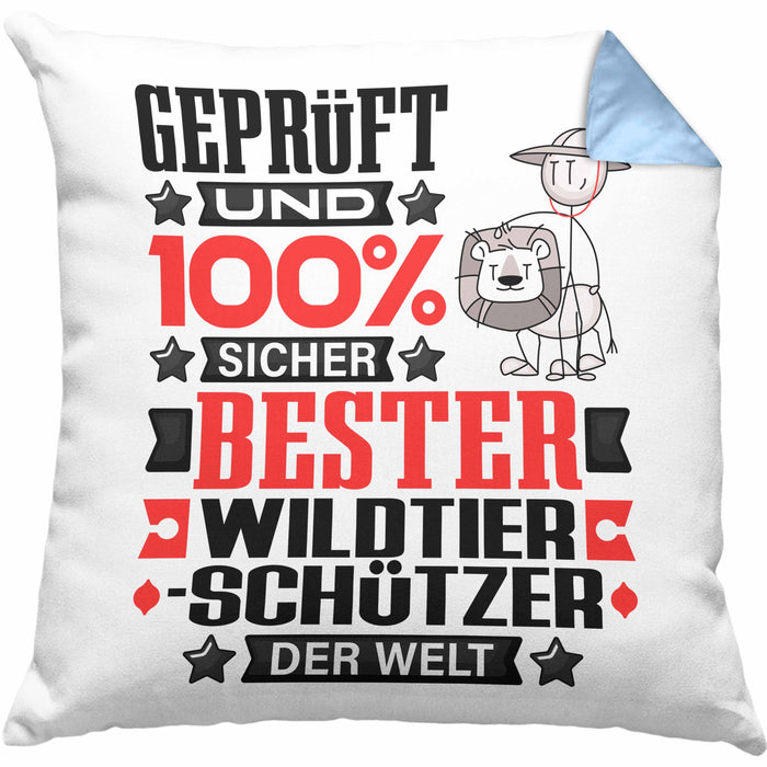 Wildtierschützer Geschenk Lustiger Spruch für Wildtierschützer Geschenkidee Bester Wildtierschützer Der WeltKissen mit Füllung 40x40 (Grau) Blau Trendation