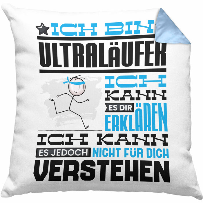 Ultraläufer Geschenk Kaffee-Kissen mit Füllung 40x40 Geschenkidee für Ultraläufer Ich Bin Ultraläufer Ich Kann Es Dir Erklären Jedoch Nicht Für Dich Verstehen Spruch Lustig (Grau) Blau Trendation
