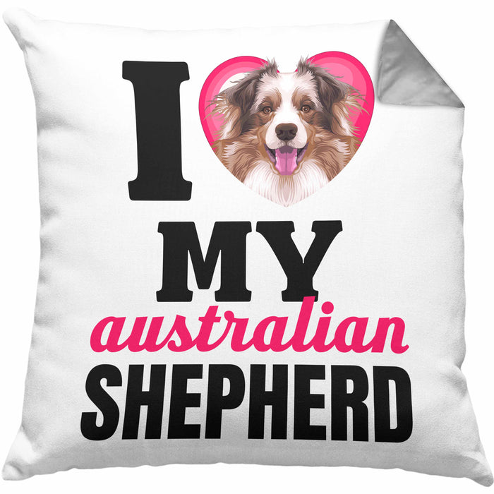 Australian Shepherd Besitzerin Kissen mit Füllung 40x40 Geschenk Lustiger Spruch Geschenkidee I Love My Australian Shepherd (Grau) Grau Trendation
