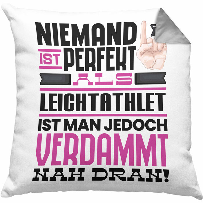 Leichtathlet Geschenk Kissen mit Füllung 40x40 Lustige Geschenkidee für Leichtathlet Geburtstag Niemand Ist Perfekt Aber Als Leichtathlet Ist Man Nah Dran (Grau) Grau Trendation