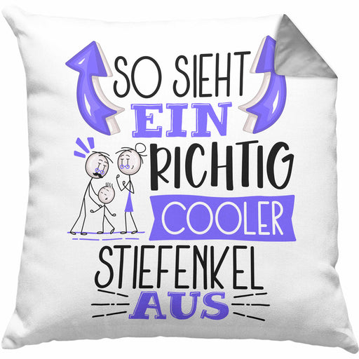 Stiefenkel Kissen mit Füllung 40x40 Geschenk So Sieht Ein RIchtig Cooler Stiefenkel Aus Geschenkidee Lustiger Spruch Geburtstag (Grau) Grau Trendation