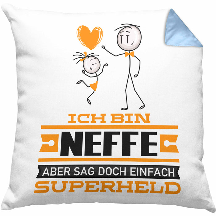 Neffe Geschenk Kissen mit Füllung 40x40 Ich Bin Neffe Aber Sag Doch Einfach Superheld Lustige Geschenkdiee für Neffe (Grau) Blau Trendation