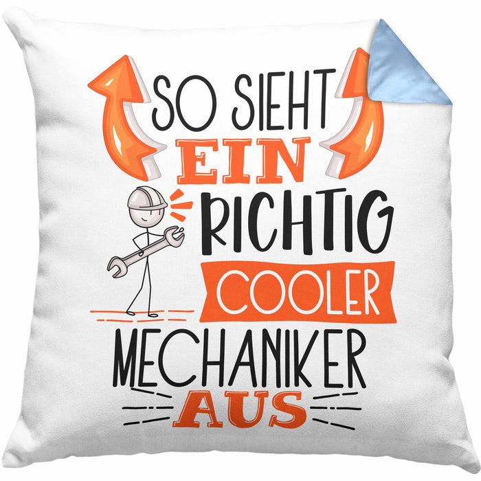 Mechaniker Kissen mit Füllung 40x40 Geschenk So Sieht Ein RIchtig Cooler Mechaniker Aus Geschenkidee Lustiger Spruch Geburtstag (Grau) Blau Trendation