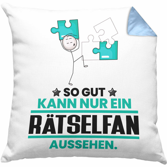 Rätselfan Geschenk Kissen mit Füllung 40x40 So Gut Kann Nur Ein Rätselfan Aussehen Geschenkidee (Grau) Blau Trendation