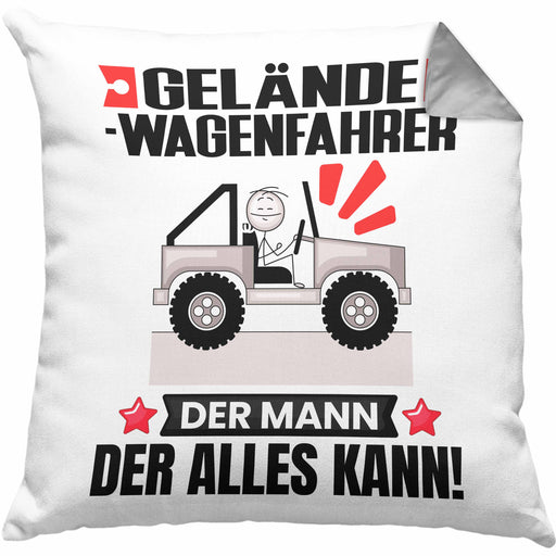 Geländewagenfahrer Kissen mit Füllung 40x40 Geschenk für Geländewagenfahrer Der Mann Der Alles Kann Geschenkidee zum Geburtstag (Grau) Grau Trendation