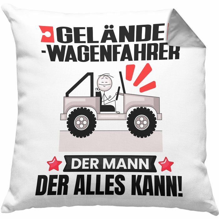 Geländewagenfahrer Kissen mit Füllung 40x40 Geschenk für Geländewagenfahrer Der Mann Der Alles Kann Geschenkidee zum Geburtstag (Grau) Grau Trendation