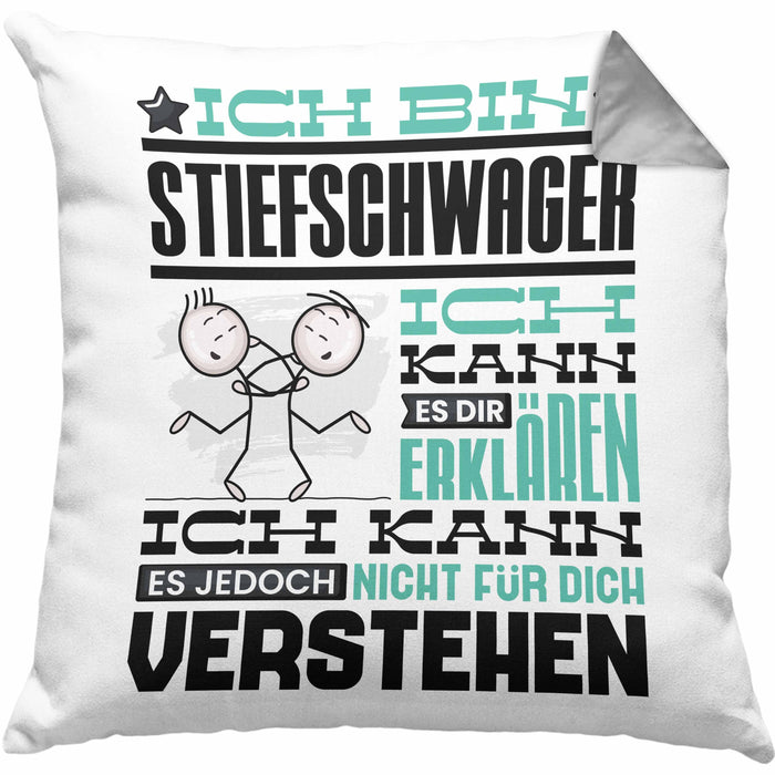 Stiefschwager Geschenk Kaffee-Kissen mit Füllung 40x40 Geschenkidee für Stiefschwager Ich Bin Stiefschwager Ich Kann Es Dir Erklären Jedoch Nicht Für Dich Verstehen Spruch Lustig (Grau) Grau Trendation