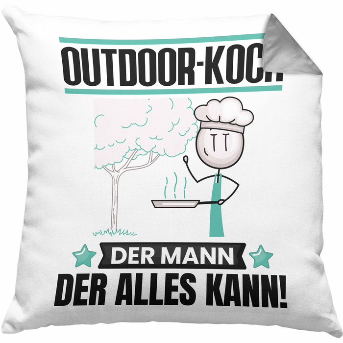 Outdoor-Koch Kissen mit Füllung 40x40 Geschenk für Outdoor-Koch Der Mann Der Alles Kann Geschenkidee zum Geburtstag (Grau) Grau Trendation
