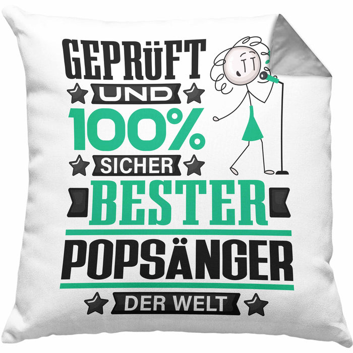Popsänger Geschenk Lustiger Spruch für Popsänger Geschenkidee Bester Popsänger Der WeltKissen mit Füllung 40x40 (Grau) Grau Trendation