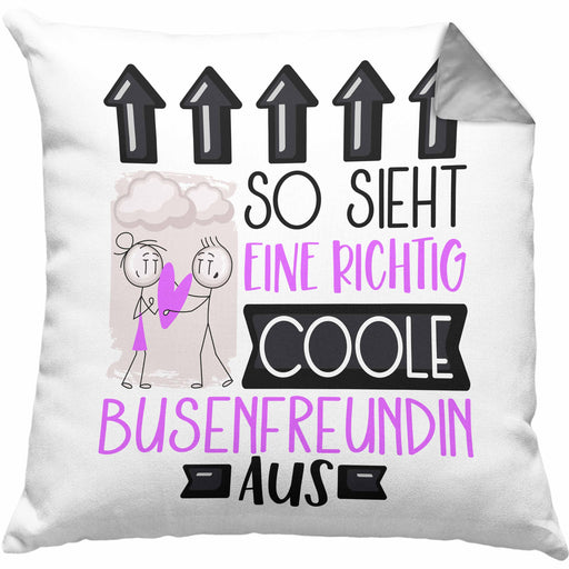 Busenfreundin Geschenk Kissen mit Füllung 40x40 Lustig Geschenkidee für Busenfreundin Geburtstag So Sieht Eine Richtig Coole Busenfreundin Aus Frauen Spruch (Grau) Grau Trendation