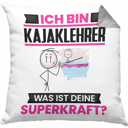 Kajaklehrer Kissen mit Füllung 40x40 Geschenk für Kajaklehrer Geburtstag Lustiger Spruch Was Ist Deine Superkraft (Grau) Grau Trendation