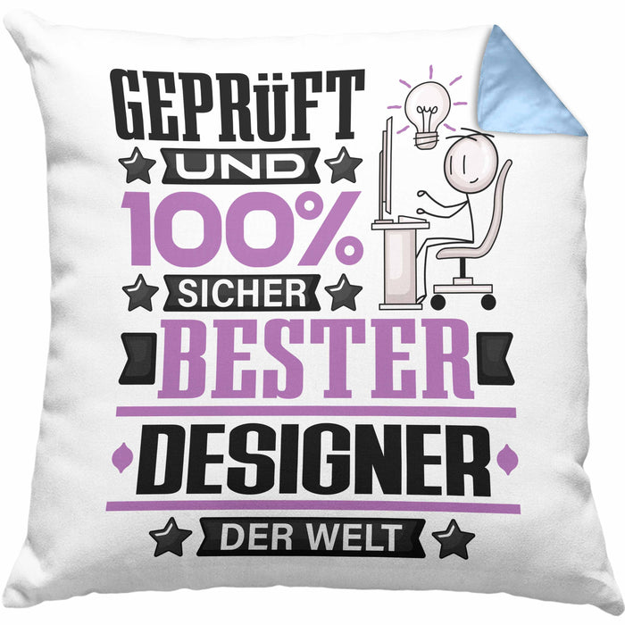 Designer Geschenk Lustiger Spruch für Designer Geschenkidee Bester Designer Der WeltKissen mit Füllung 40x40 (Grau) Blau Trendation