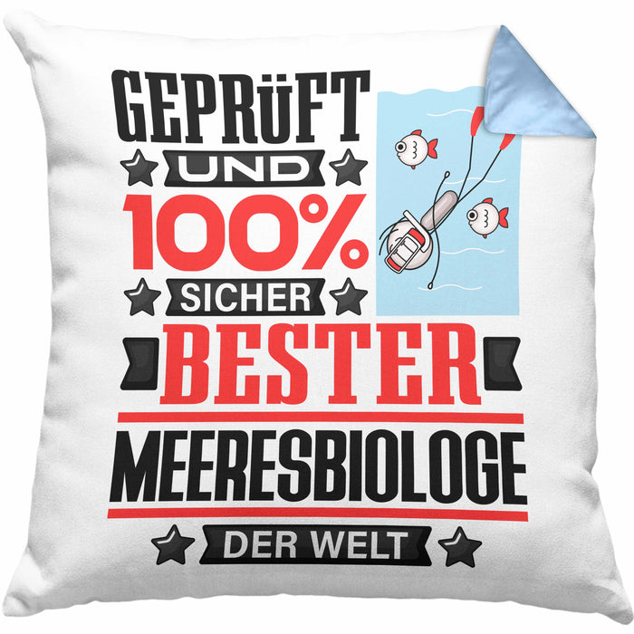 Meeresbiologe Geschenk Lustiger Spruch für Meeresbiologe Geschenkidee Bester Meeresbiologe Der WeltKissen mit Füllung 40x40 (Grau) Blau Trendation