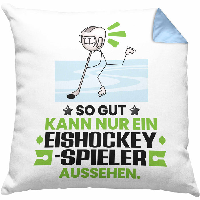 Eishockeyspieler Geschenk Kissen mit Füllung 40x40 So Gut Kann Nur Ein Eishockeyspieler Aussehen Geschenkidee (Grau) Blau Trendation
