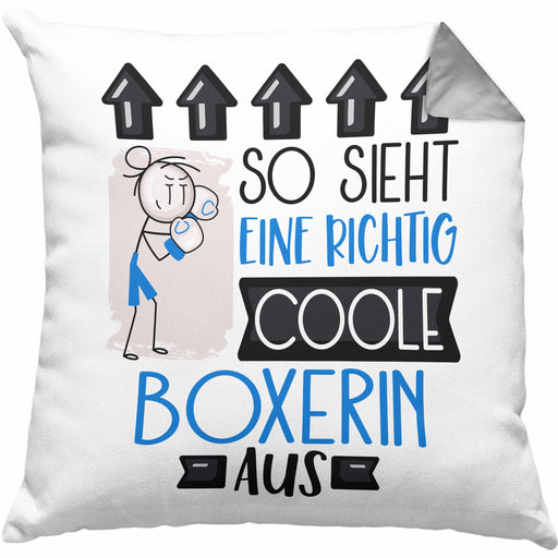 Boxerin Geschenk Kissen mit Füllung 40x40 Lustig Geschenkidee für Boxerin Geburtstag So Sieht Eine Richtig Coole Boxerin Aus Frauen Spruch (Grau) Grau Trendation
