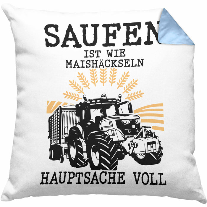Landwirt Kissen mit Füllung 40x40 Geschenk Mais Häckseln Bauer Landwirtschaft Hauptsache Voll (Grau) Blau Trendation