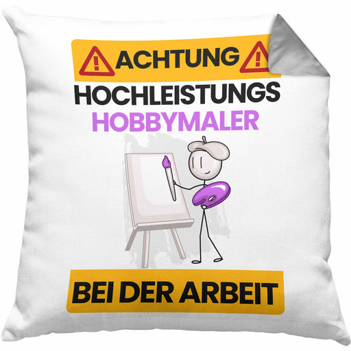 Hobbymaler Kissen mit Füllung 40x40 Geschenk Lustiger Spruch Geschenkidee für Hobbymaler Achtung Hochleistungs Hobbymaler Bei Der Arbeit (Grau) Grau Trendation