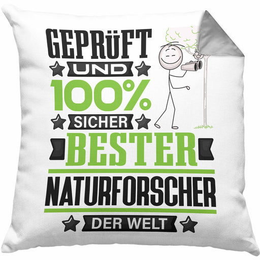 Naturforscher Geschenk Lustiger Spruch für Naturforscher Geschenkidee Bester Naturforscher Der WeltKissen mit Füllung 40x40 (Grau) Grau Trendation