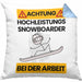 Snowboarder Kissen mit Füllung 40x40 Geschenk Lustiger Spruch Geschenkidee für Snowboarder Achtung Hochleistungs Snowboarder Bei Der Arbeit (Grau) Blau Trendation
