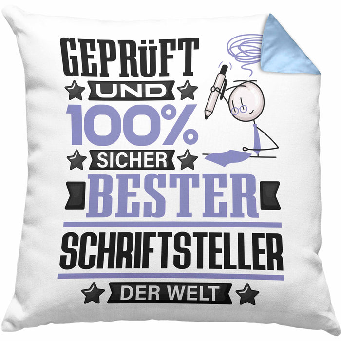 Schriftsteller Geschenk Lustiger Spruch für Schriftsteller Geschenkidee Bester Schriftsteller Der WeltKissen mit Füllung 40x40 (Grau) Blau Trendation