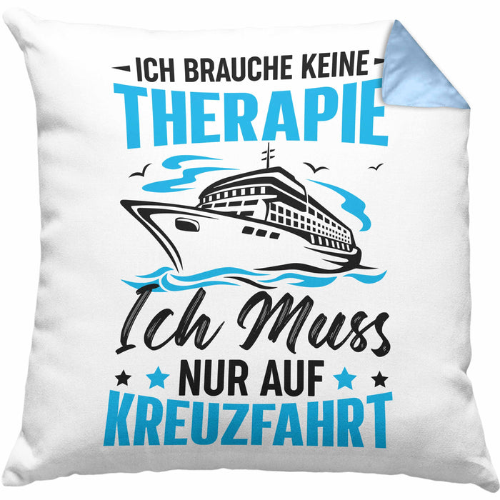 Kreuzfahrt Geschenk Kissen mit Füllung 40x40 Verkündung Geschenkidee für Kreuzfahrt-Fans Schiff (Grau) Blau Trendation