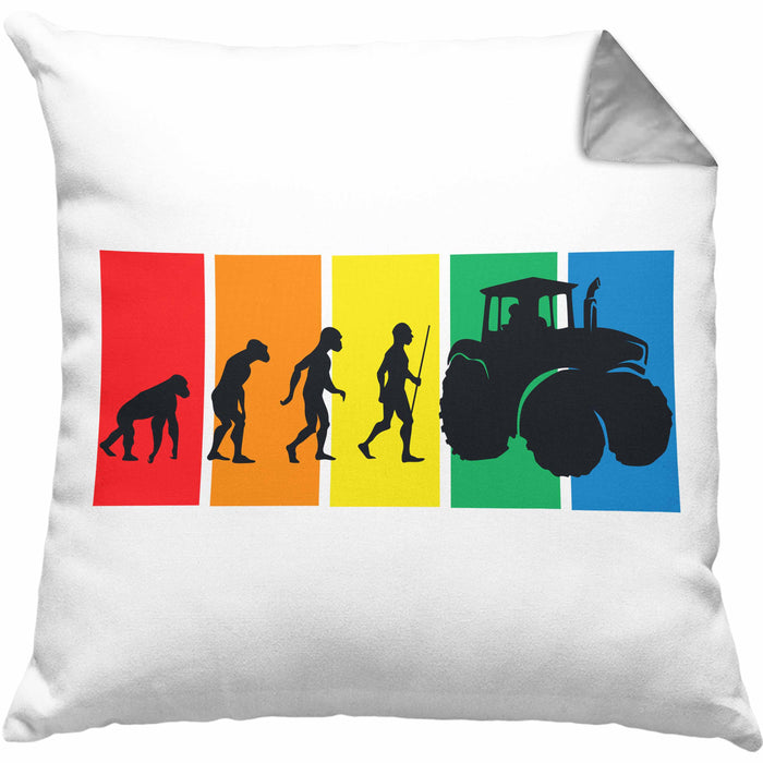 Lustige Traktor Kissen mit Füllung 40x40 Geschenk für Bauer Landwirt Evolution Grafik (Grau) Grau Trendation