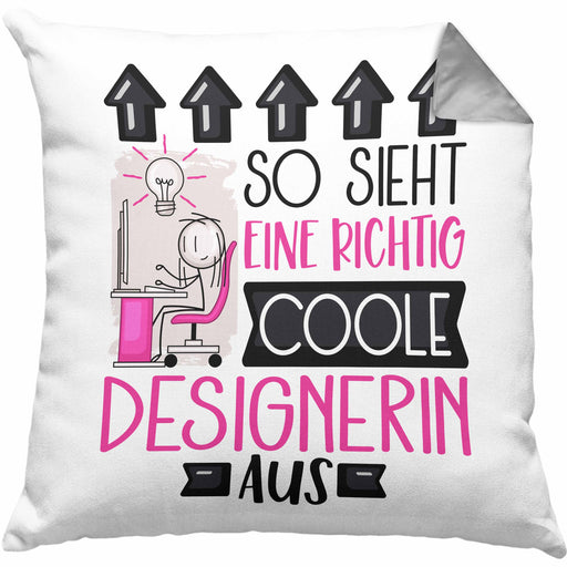 Designerin Geschenk Kissen mit Füllung 40x40 Lustig Geschenkidee für Designerin Geburtstag So Sieht Eine Richtig Coole Designerin Aus Frauen Spruch (Grau) Grau Trendation